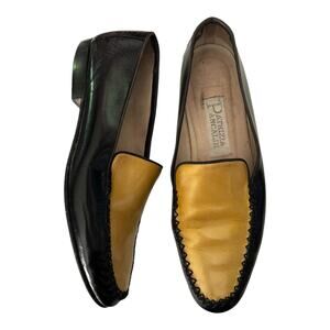 Vintage 80’s PATRIZIA PANCALDI Black & Gold Soft Leather Loafer Two Tone size 7